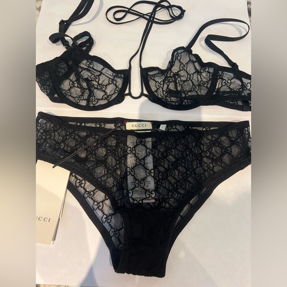 Gucci Lingerie Black Top & Bottom Set Large - Picture 2 of 4